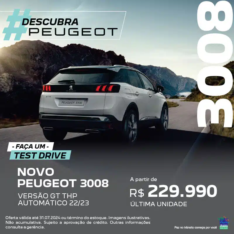 banner Descubra Peugeot Faça um Test Drive Novo Peugeot 3008 GT THP